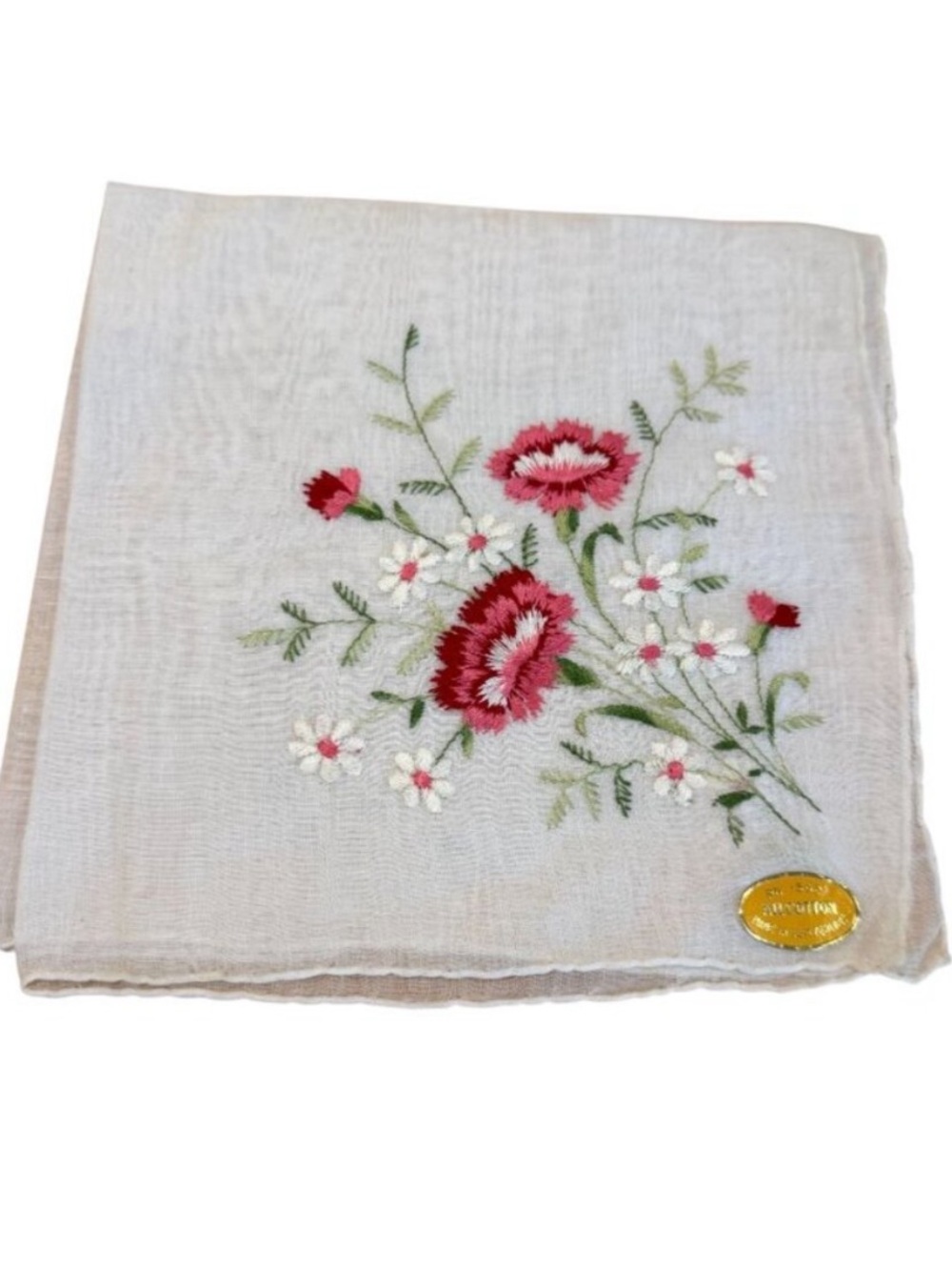 Antique Embroidered Cotton Handkerchief